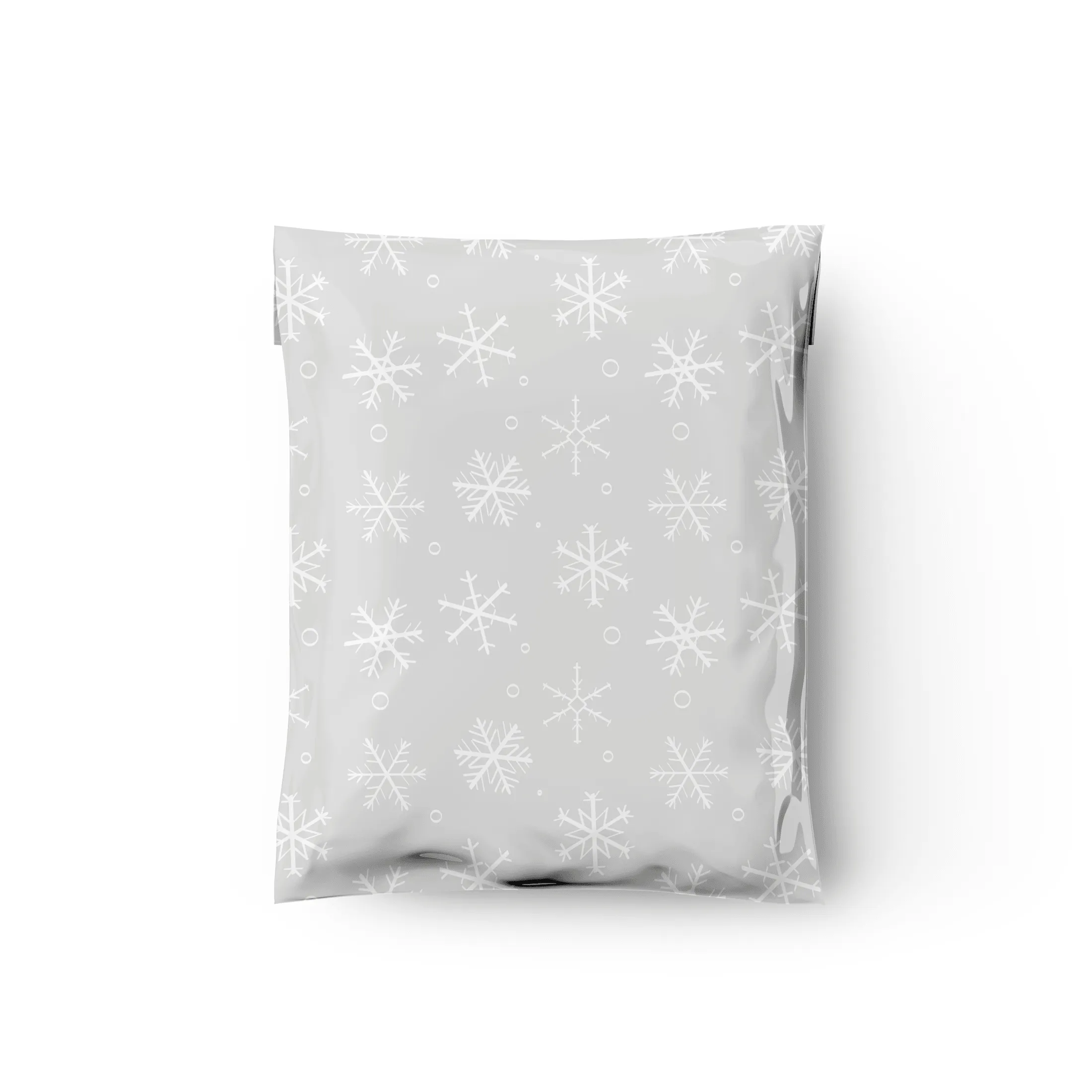 10x13 Gray Winter Snowflakes Designer Poly Mailers Shipping Envelopes Premium Printed Bags