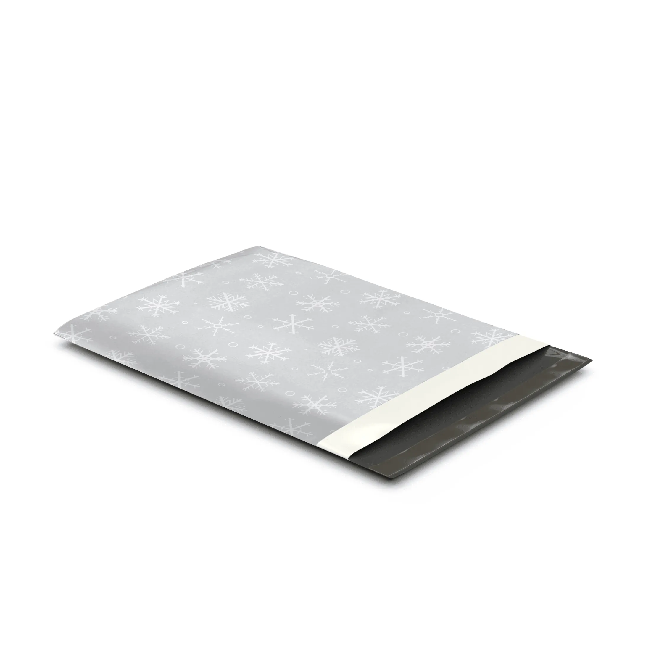 10x13 Gray Winter Snowflakes Designer Poly Mailers Shipping Envelopes Premium Printed Bags