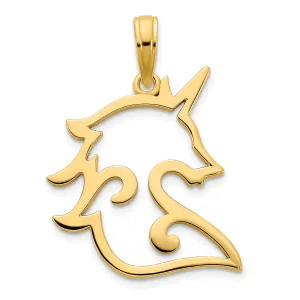 14k Yellow Gold Polished Finish Reversible Unicorn in a Heart Design Womens Charm Pendant