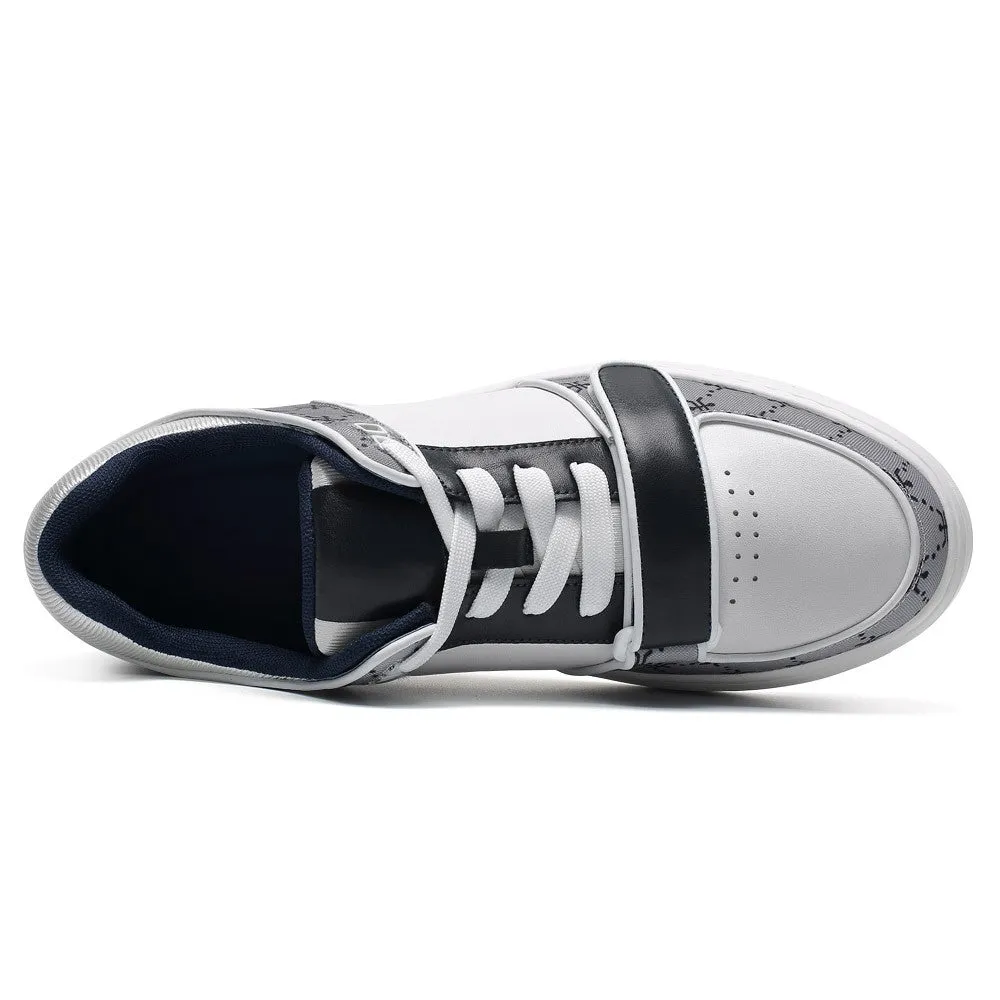 6 CM/2.36 Inches CMR CHAMARIPA Casual Elevator Shoes for Men - White Leather & Grey Printed Cloth