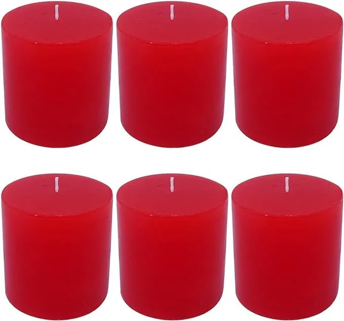 6 Pack 3x3 Inch Red Pillar Candles for Romantic Valentine's Day and Christmas, Unscented Column Candle for Home Restaurants, Smokeless Dripless and Clean Burning Emergency Candle