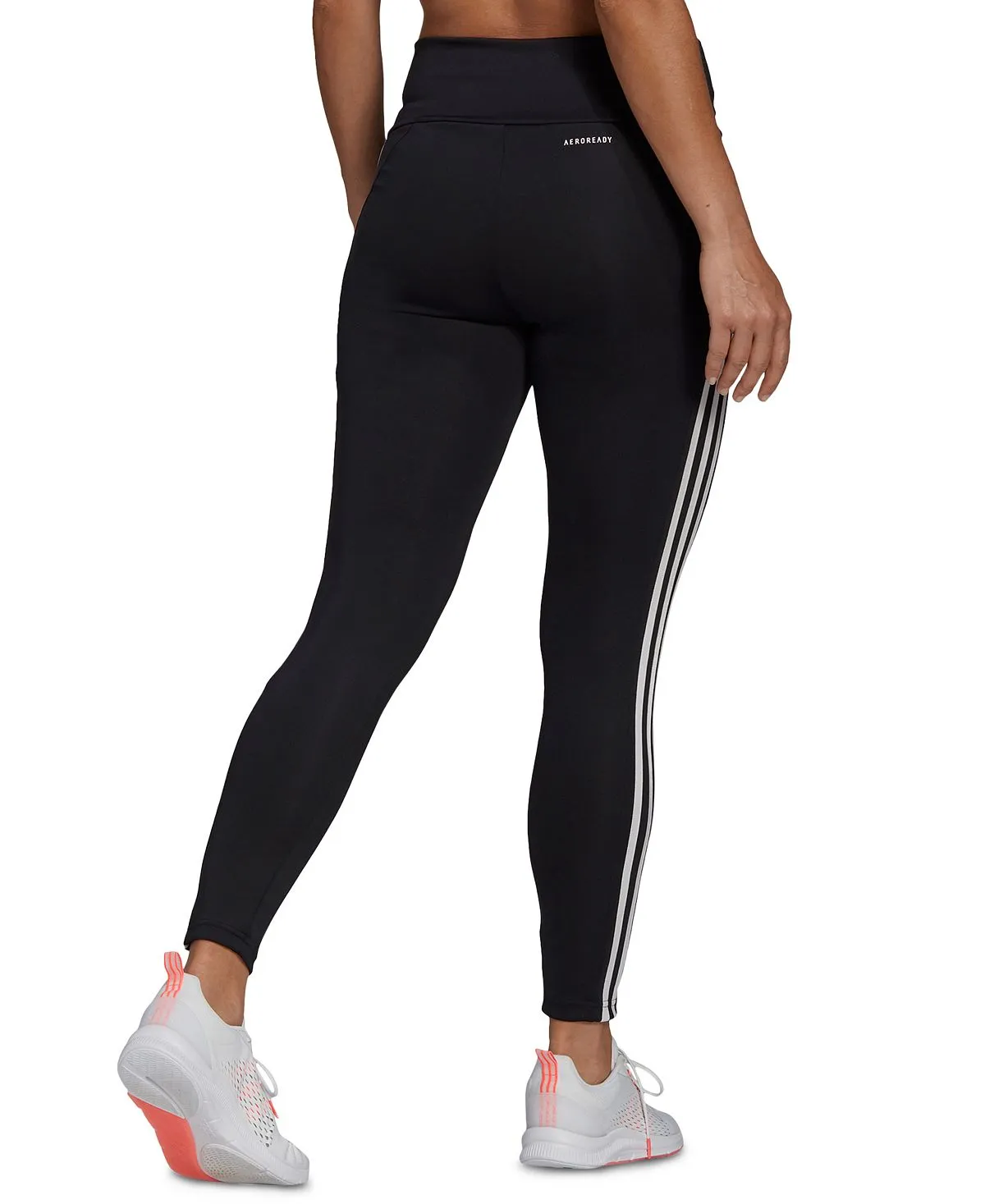 adidas Women's Full Length 3 Stripe High Waist Workout Leggings black and white