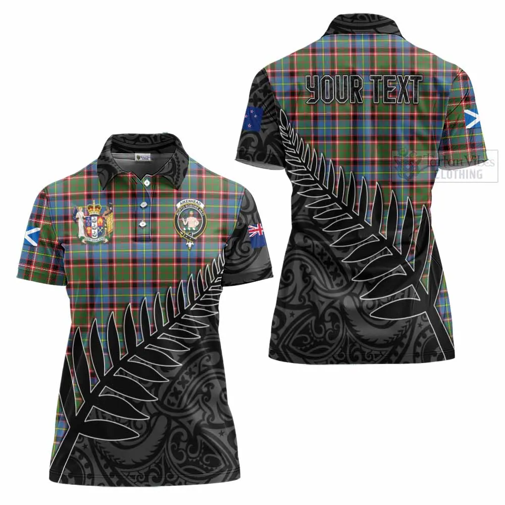 Aikenhead Crest Tartan Women's Polo Shirt with New Zealand Silver Fern Half Style