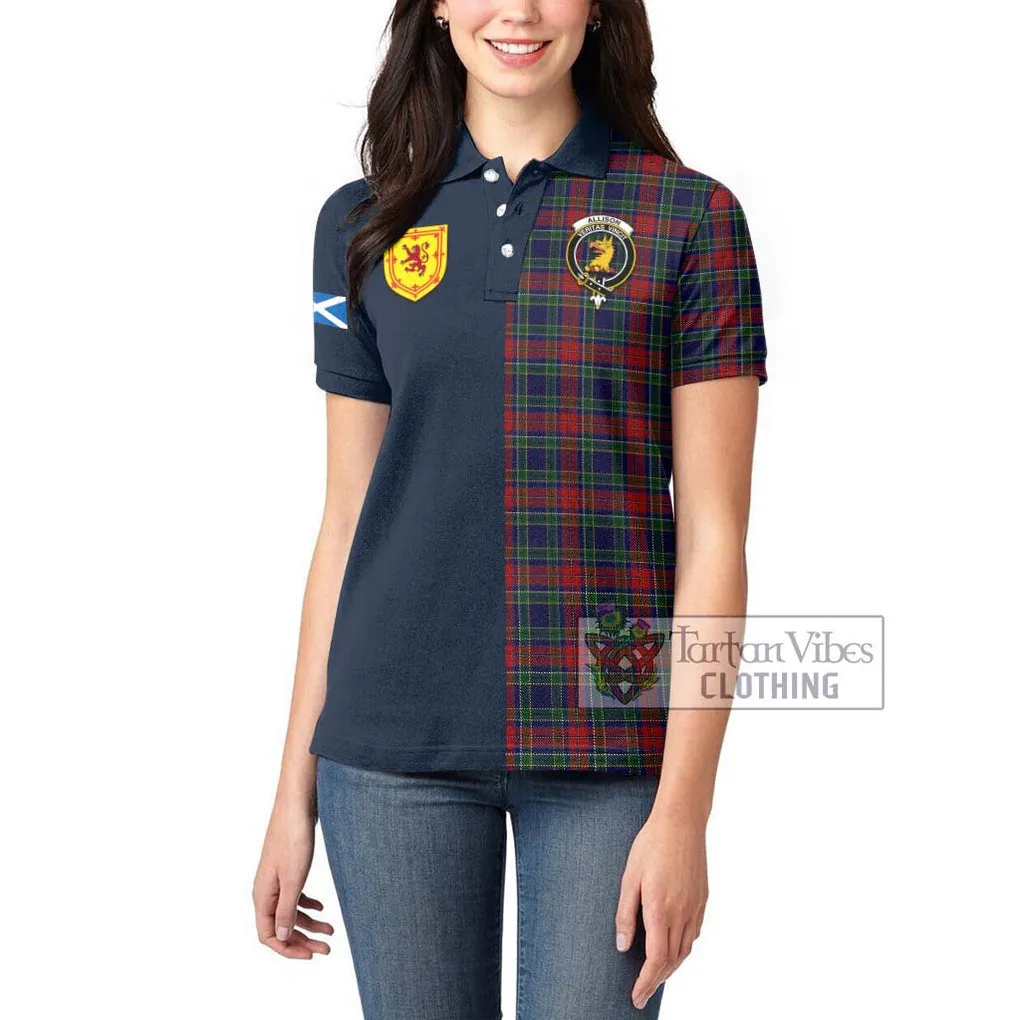 Allison Red Tartan Women's Polo Shirt Alba with Scottish Lion Royal Arm Half Style