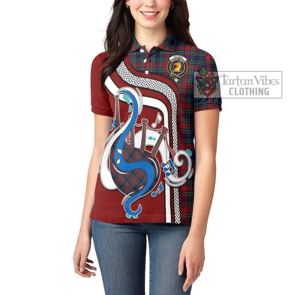 Allison Red Tartan Women's Polo Shirt with Epic Bagpipe Style