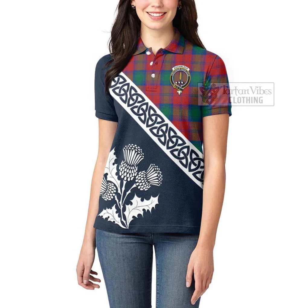 Auchinleck (Affleck) Tartan Women's Polo Shirt Featuring Thistle and Scotland Map