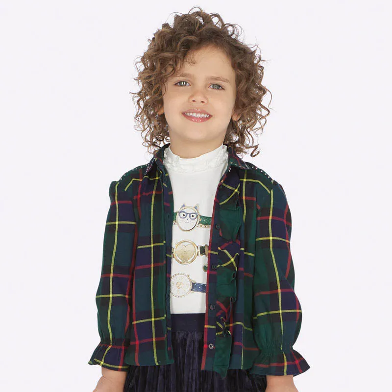 AW19 Mayoral Girls Green Tartan Blouse Leggings Set 4106 & 4704