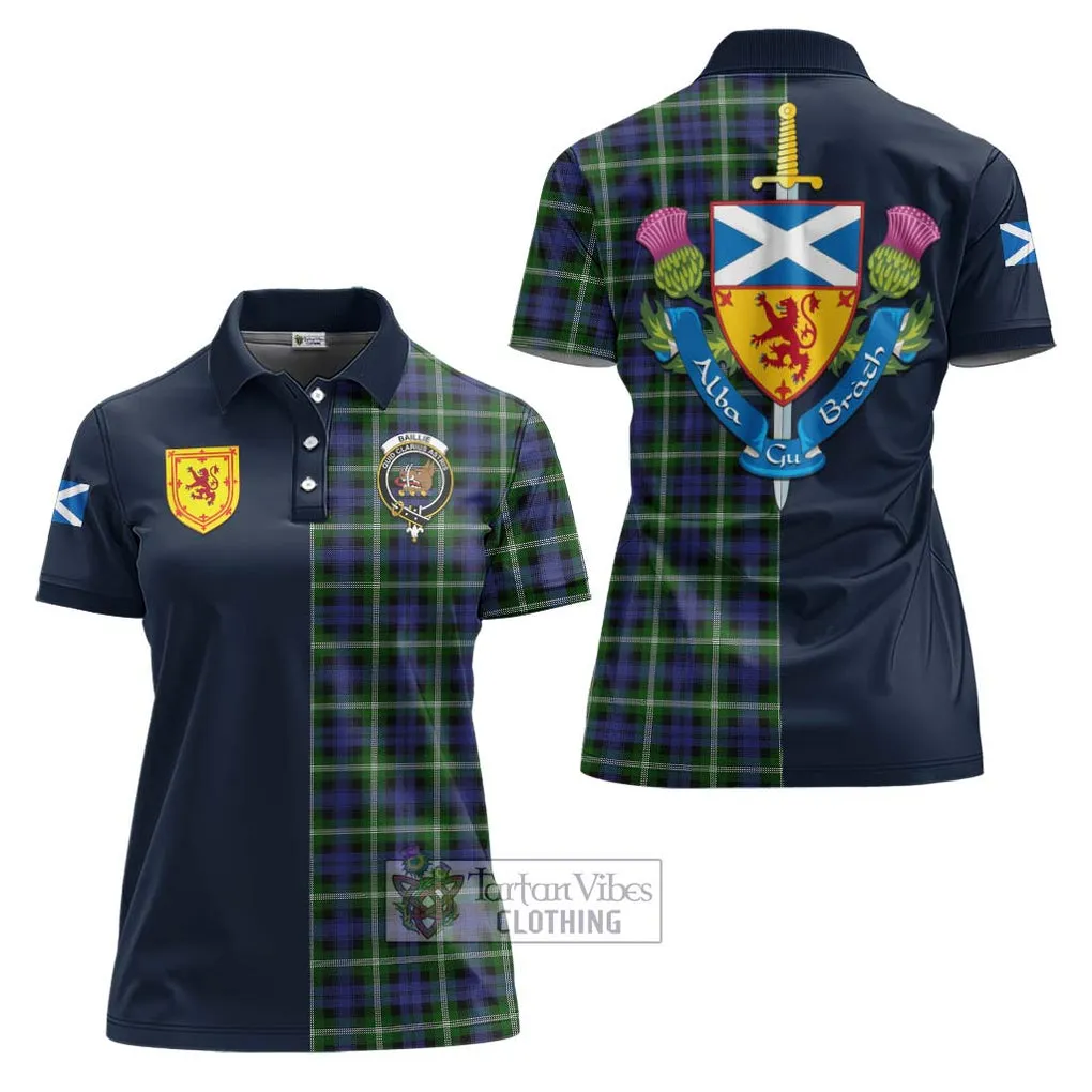 Baillie of Polkemmet Tartan Women's Polo Shirt Alba with Scottish Lion Royal Arm Half Style