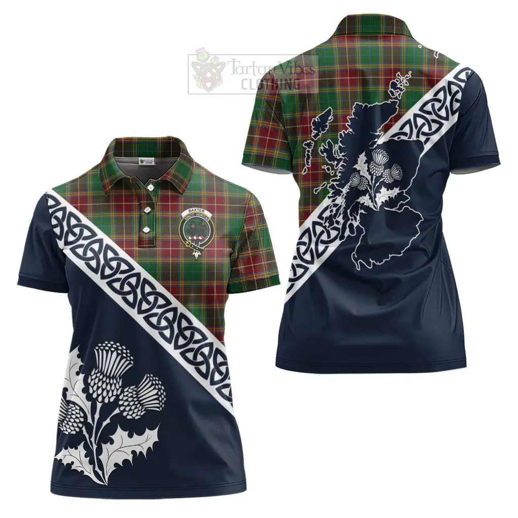 Baxter Tartan Women's Polo Shirt Featuring Thistle and Scotland Map