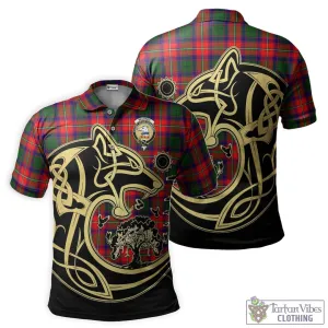 Belshes Tartan Polo Shirt with Family Crest Celtic Wolf Style