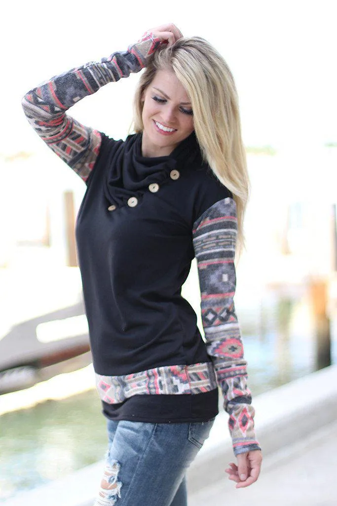 Black Top With Aztec Sleeves