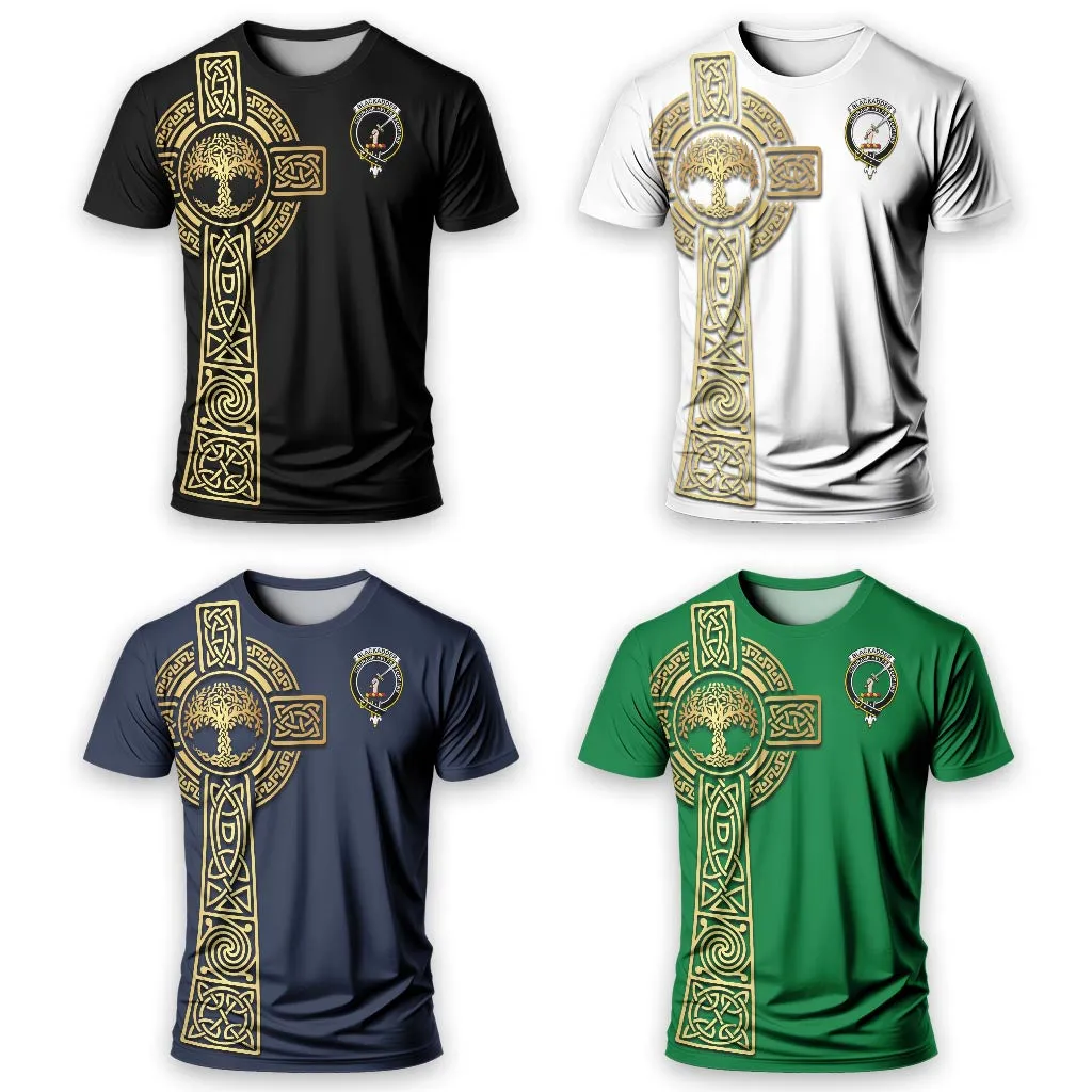 Blackadder Clan Mens T-Shirt with Golden Celtic Tree Of Life