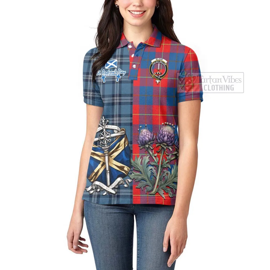 Blane Tartan Women's Polo Shirt Happy St. Andrew's Day Half Tartan Style