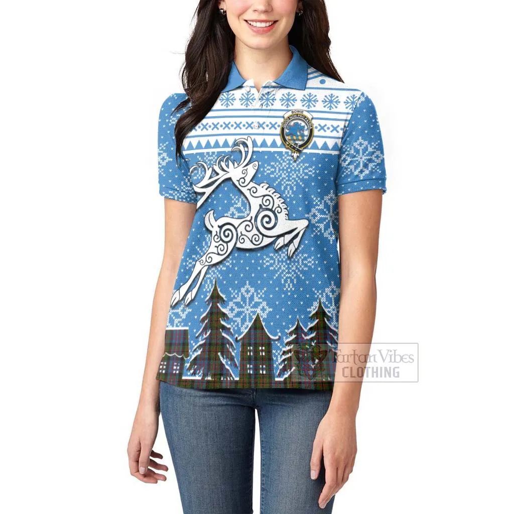 Bowie Clan Christmas Women's Polo Shirt Celtic Reindeer Style