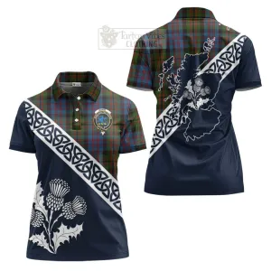 Bowie Tartan Women's Polo Shirt Featuring Thistle and Scotland Map