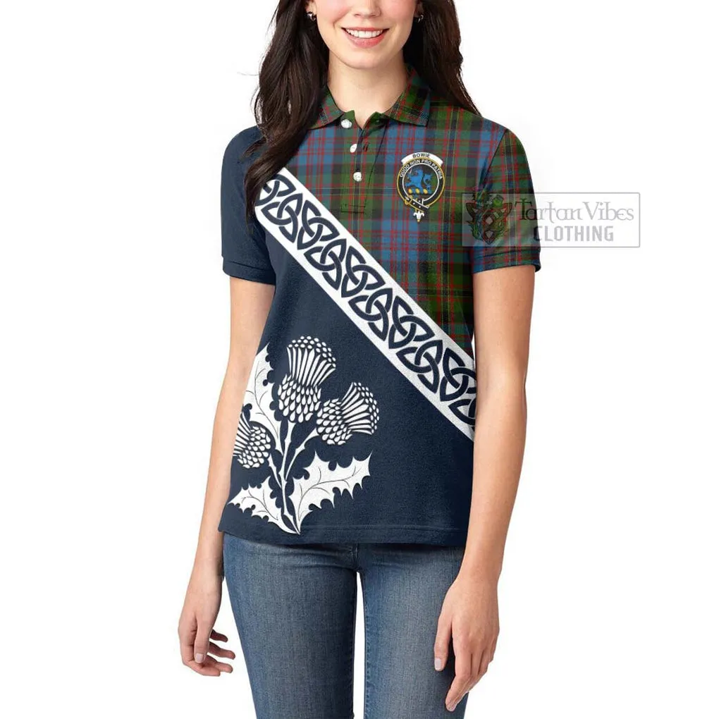 Bowie Tartan Women's Polo Shirt Featuring Thistle and Scotland Map