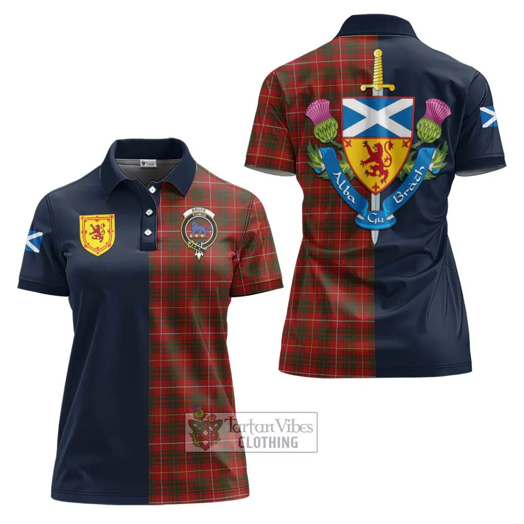 Bruce Tartan Women's Polo Shirt Alba with Scottish Lion Royal Arm Half Style