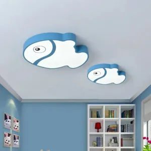 Cartoon Fish Ceiling Light for Kids' Bedrooms – White/Blue LED Acrylic Flushmount Fixture