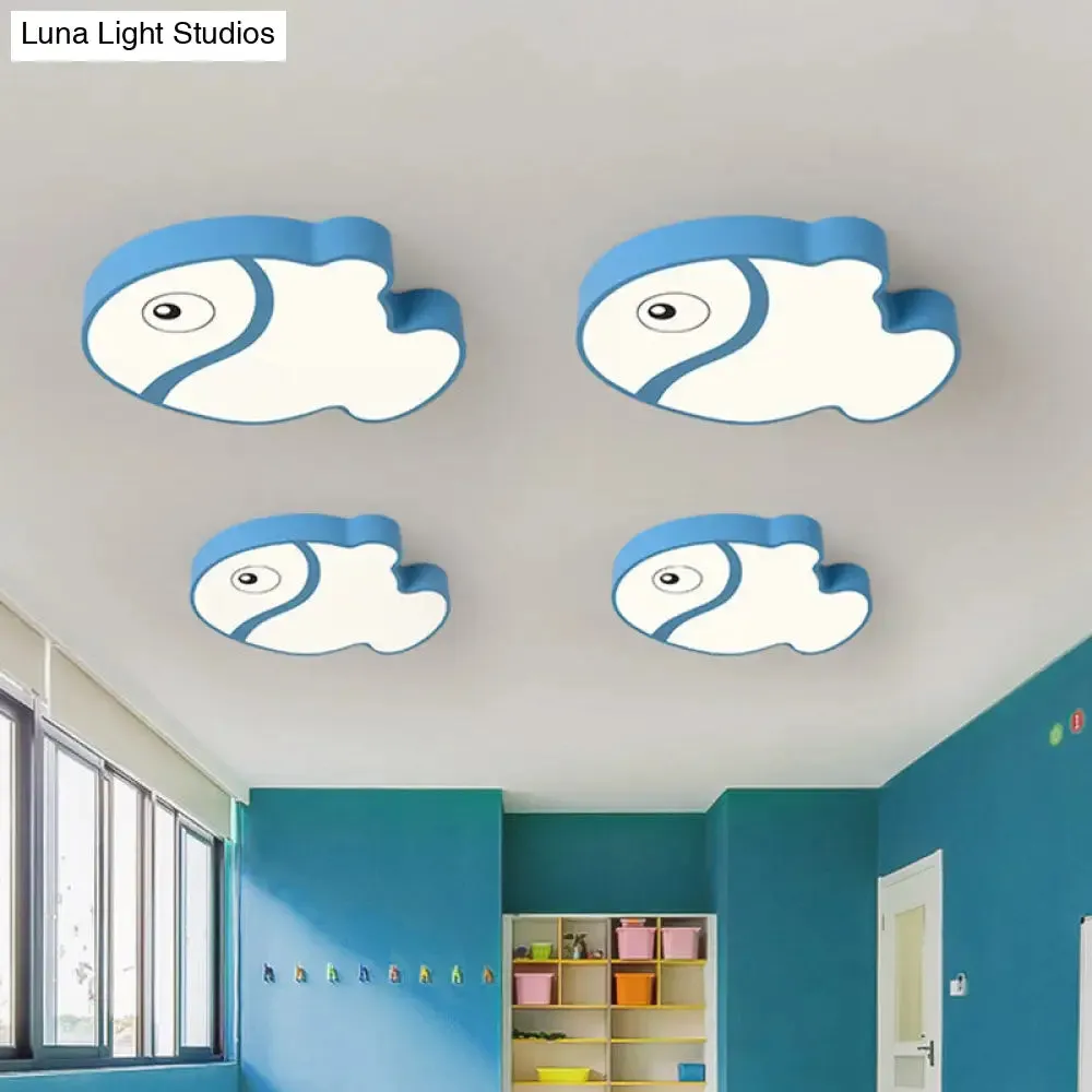 Cartoon Fish Ceiling Light for Kids' Bedrooms – White/Blue LED Acrylic Flushmount Fixture