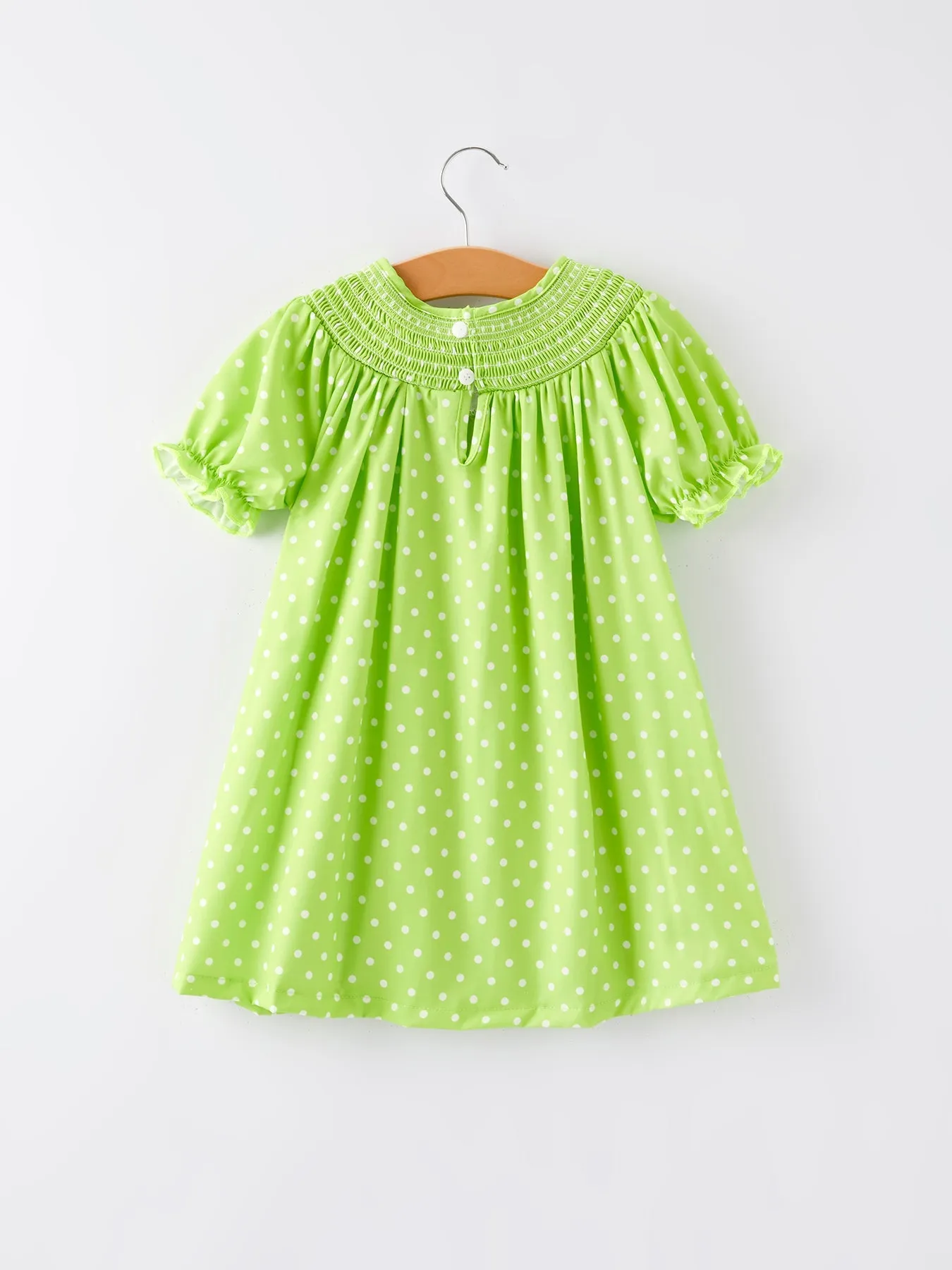 Christmas Green Smocking Embroidered Girls Dress