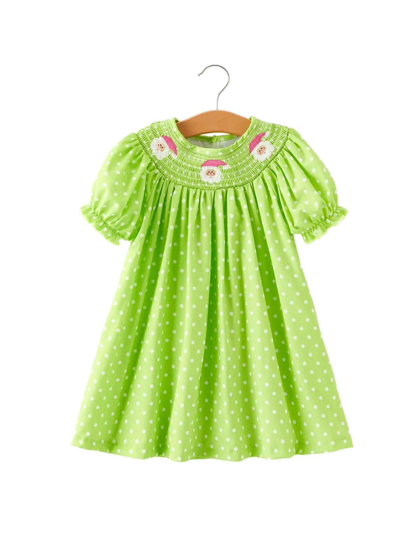 Christmas Green Smocking Embroidered Girls Dress