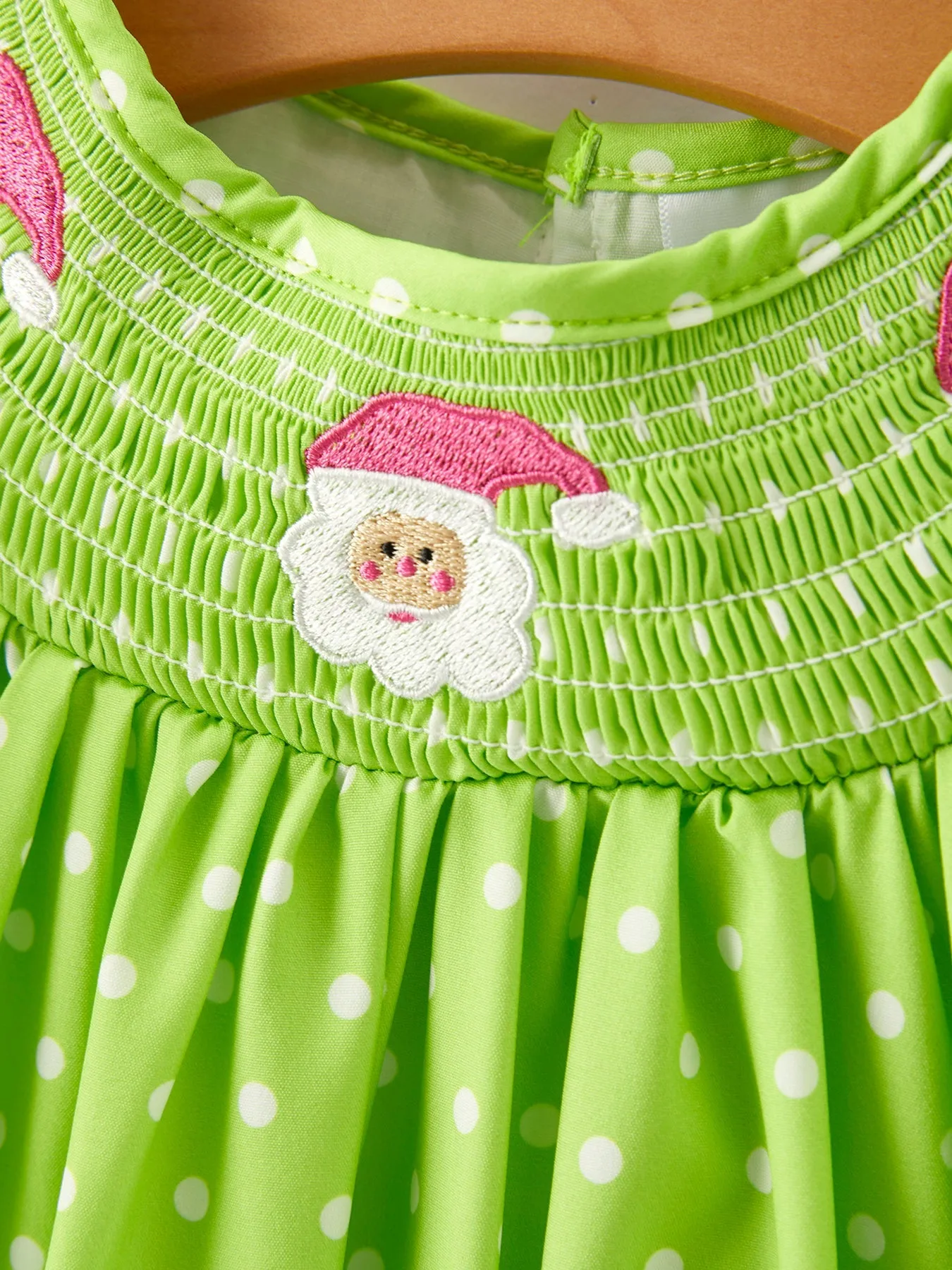 Christmas Green Smocking Embroidered Girls Dress