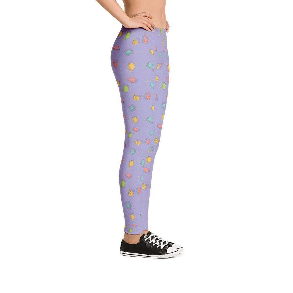 COLORFUL BOOKISH PATTERN LEGGINGS Purple