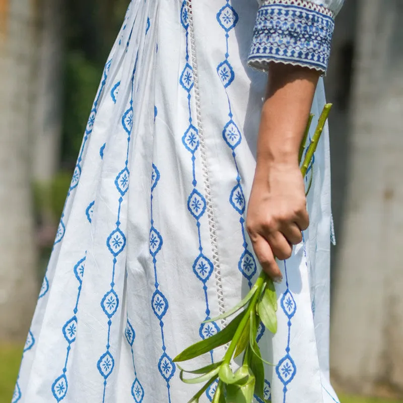 Cotton White Kurta Set for Women | Block Printed