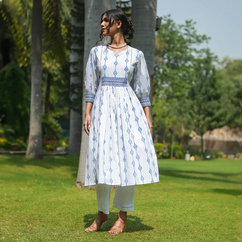 Cotton White Kurta Set for Women | Block Printed