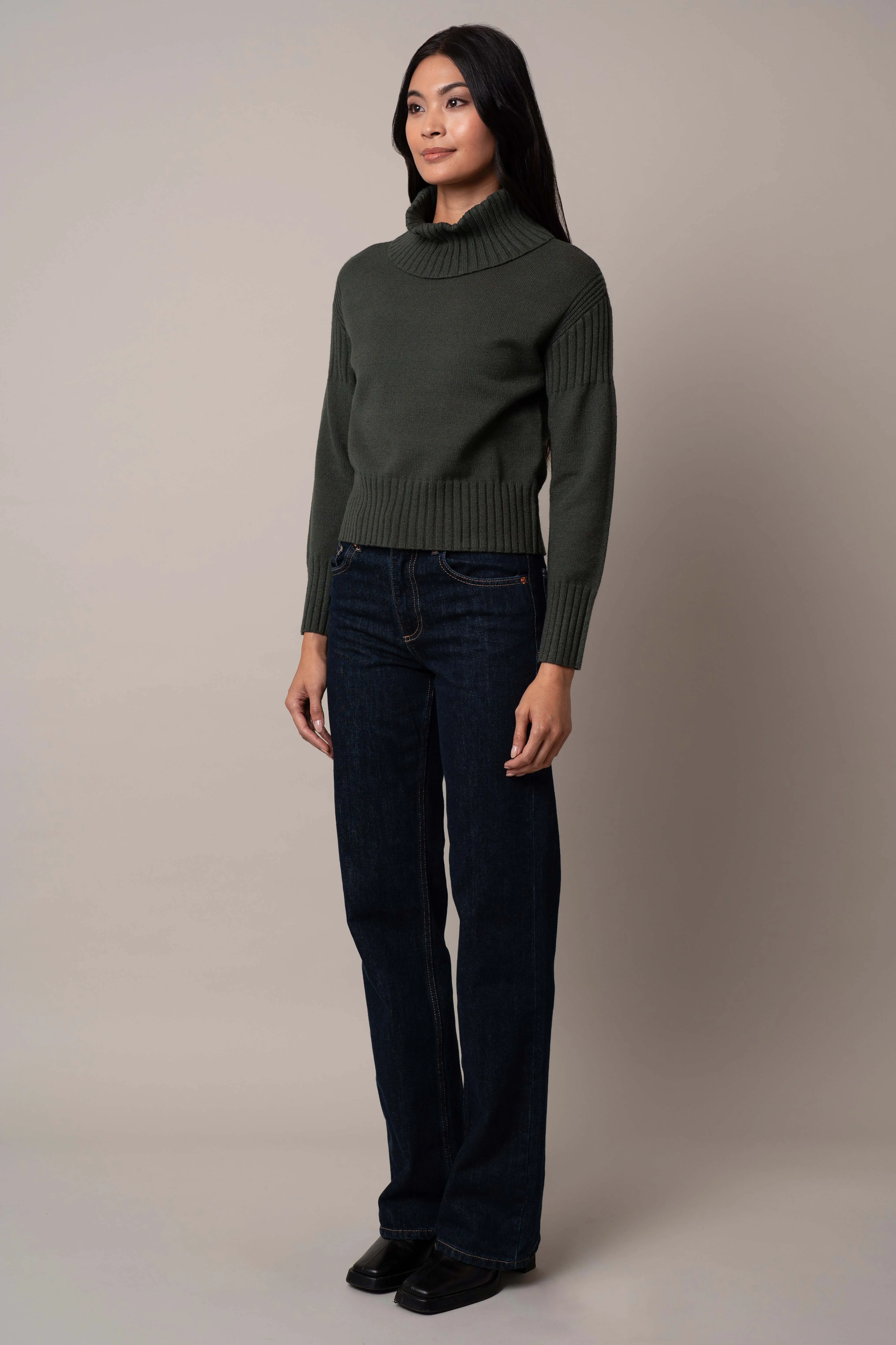 Cowl Neck Sweater with Rib Trim