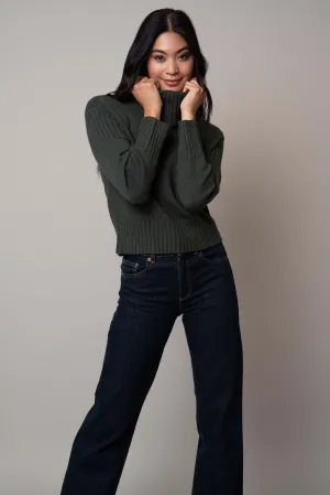 Cowl Neck Sweater with Rib Trim