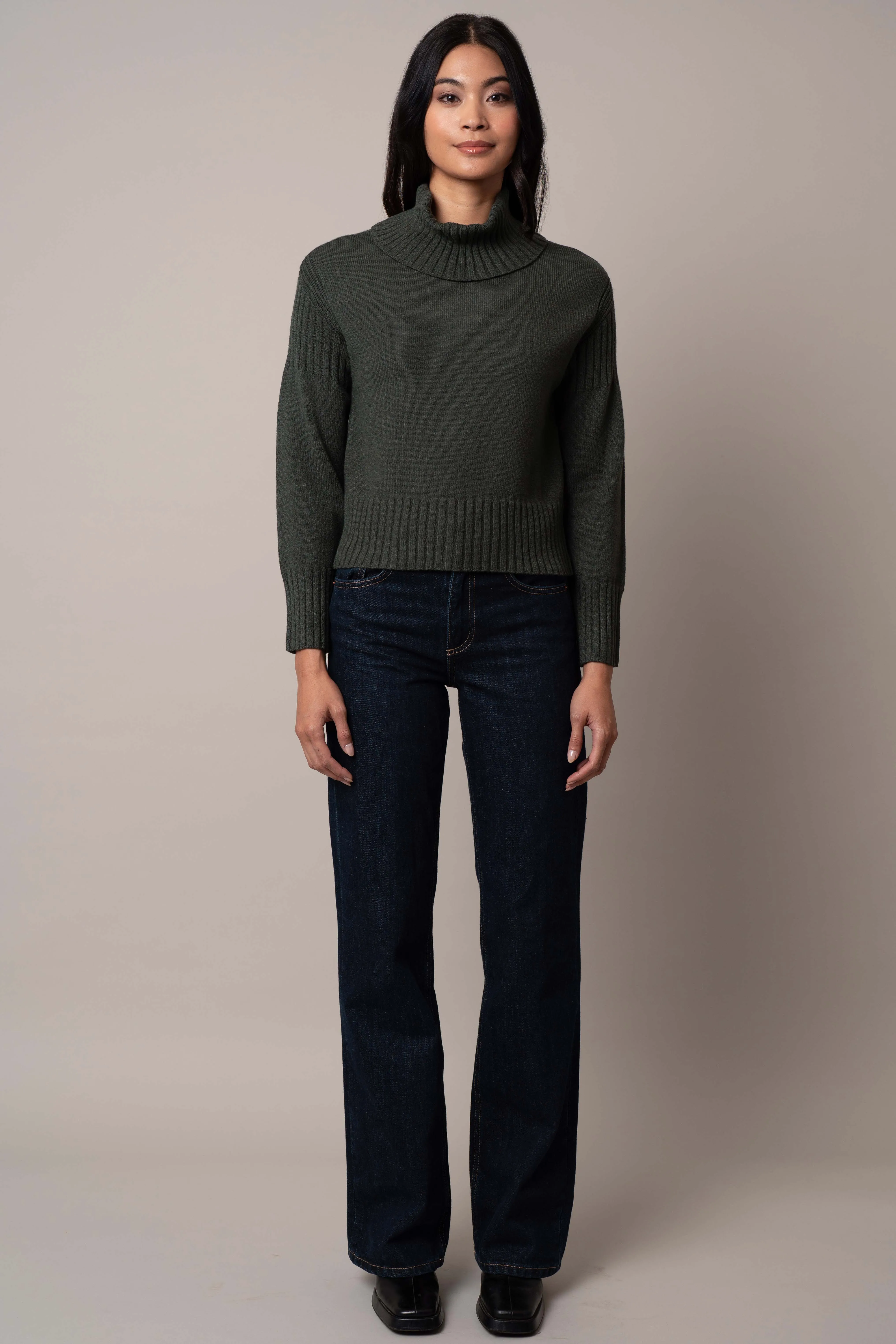 Cowl Neck Sweater with Rib Trim