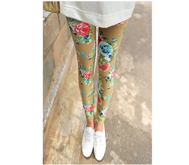 CUHAKCI Graffiti Leggings Floral Patterned Print Leggins For Women Leggings Houndstooth Sale Elastic Design Vintage Leggins W056