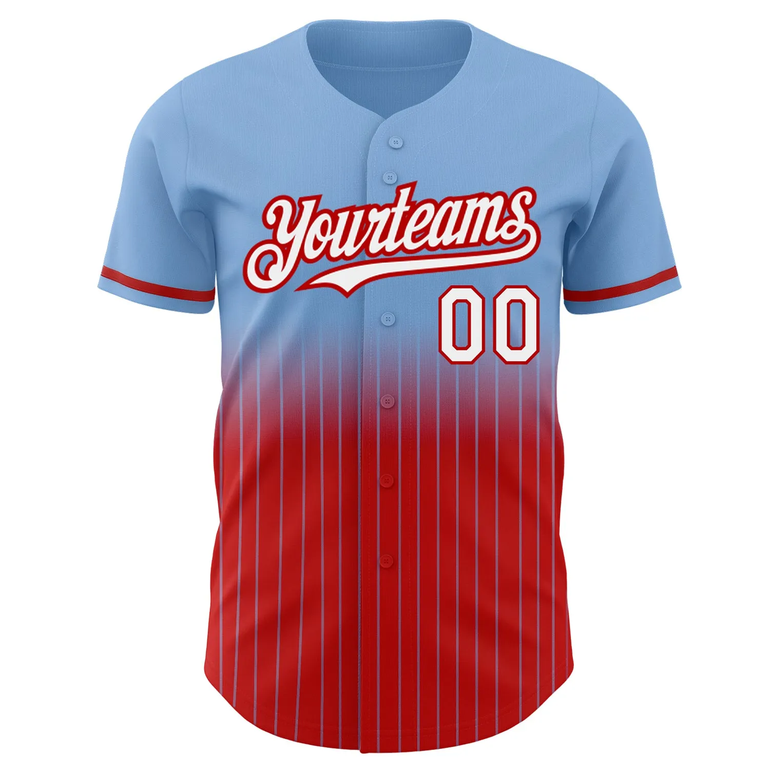 Custom Light Blue Pinstripe White-Red Authentic Fade Fashion Baseball Jersey