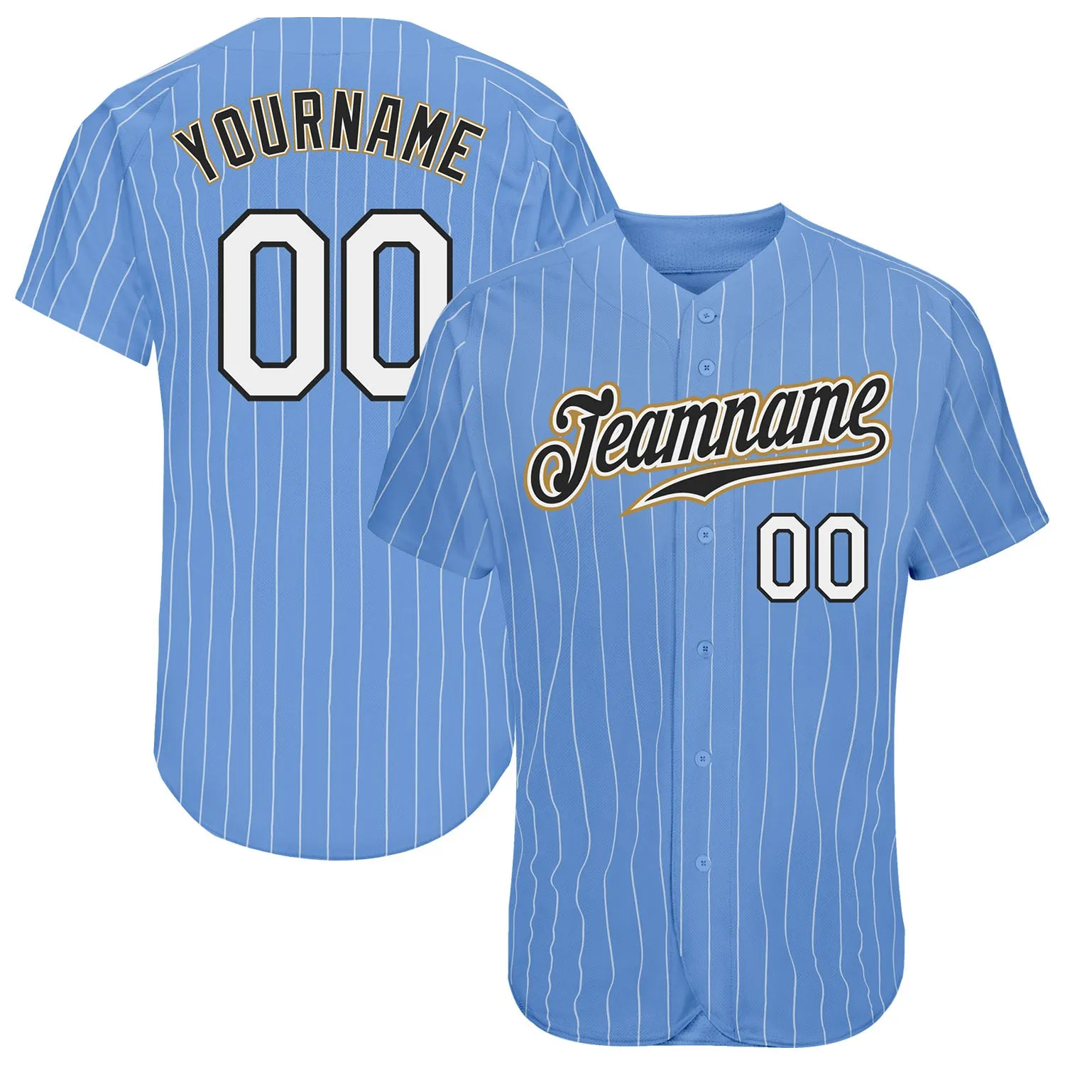 Custom Light Blue White Pinstripe White-Old Gold Authentic Baseball Jersey