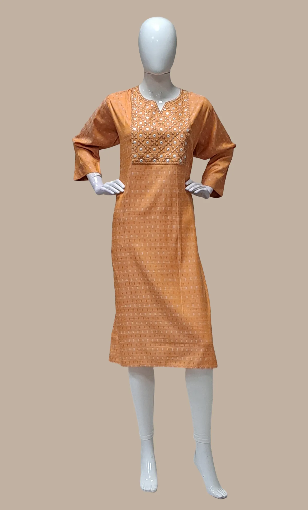 Deep Peach Embroidered Kurti Top