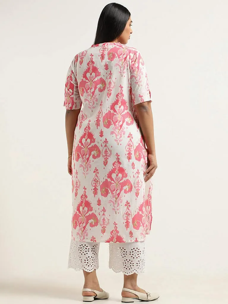 Diza White Ikat Printed Cotton Kurta