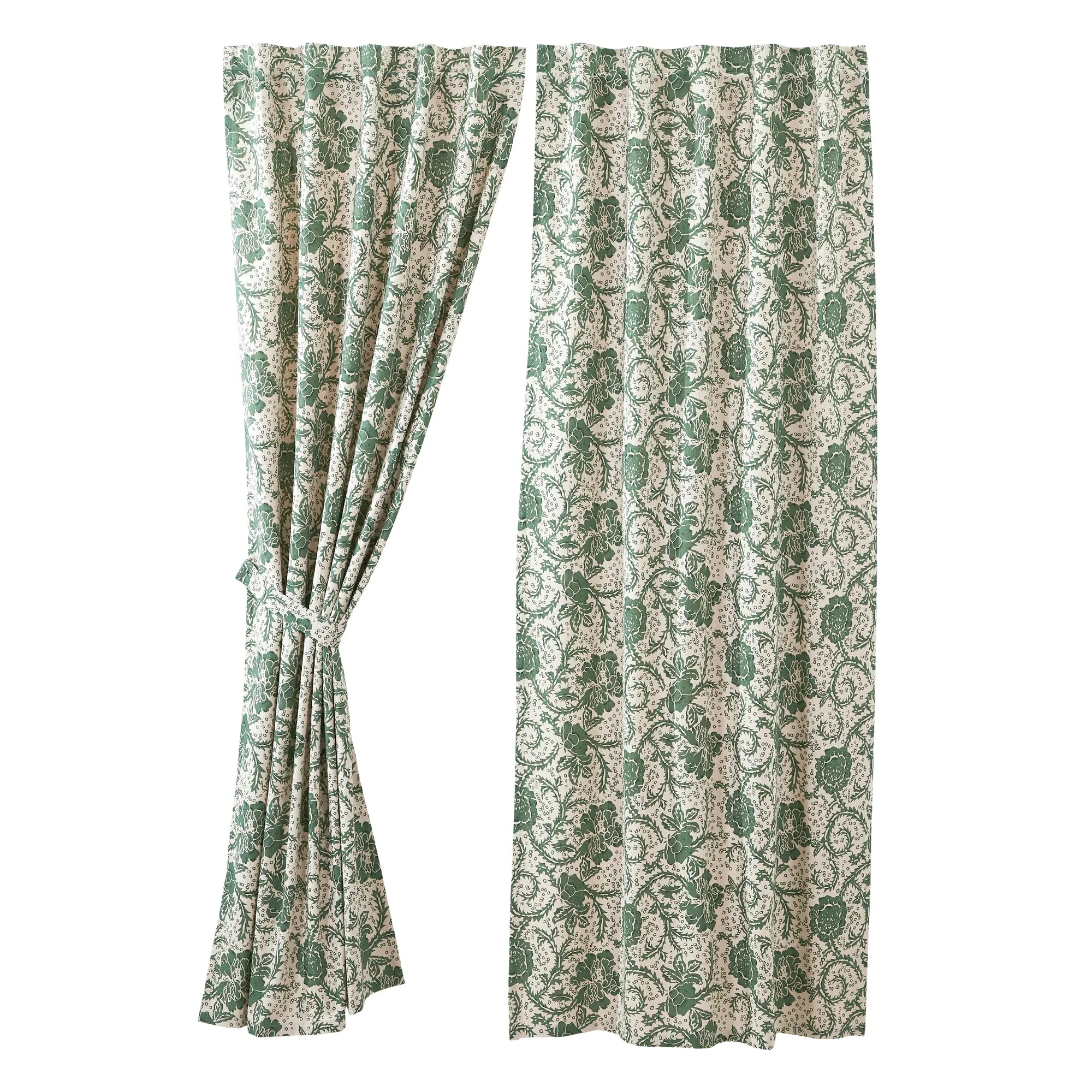 Dorset Green Floral Lined Panel Curtains 84"