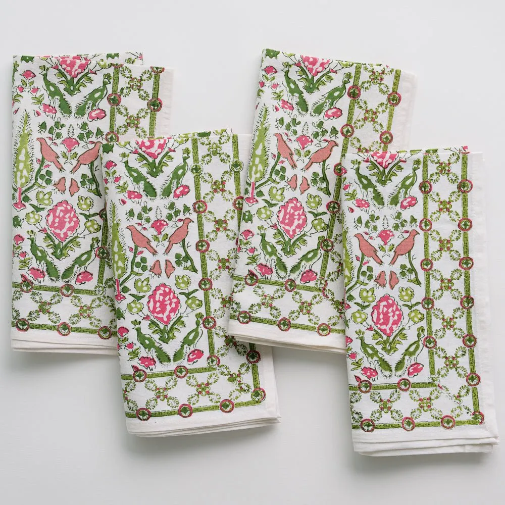 Dove & Cypress Pink & Green Napkin | Set of 4