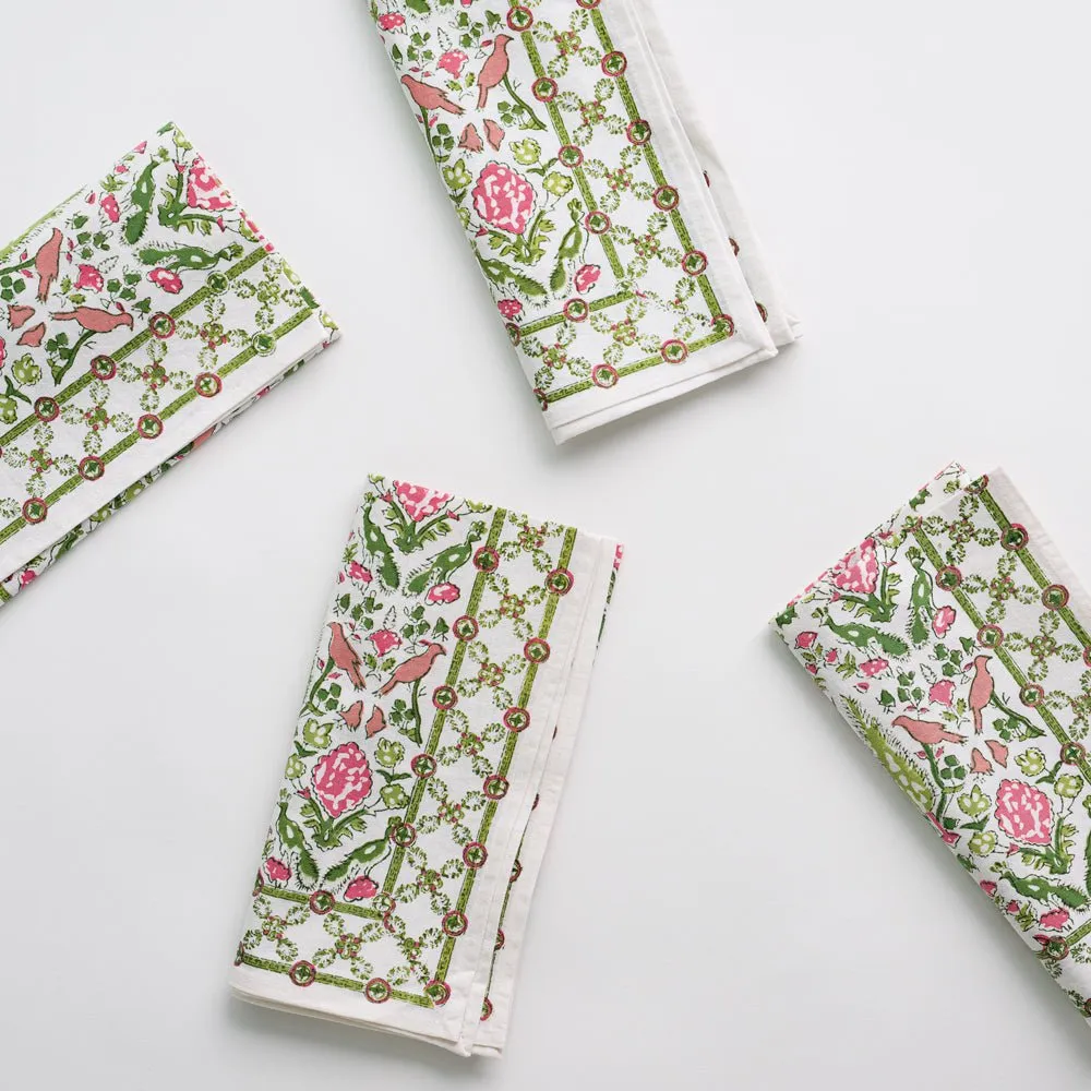 Dove & Cypress Pink & Green Napkin | Set of 4