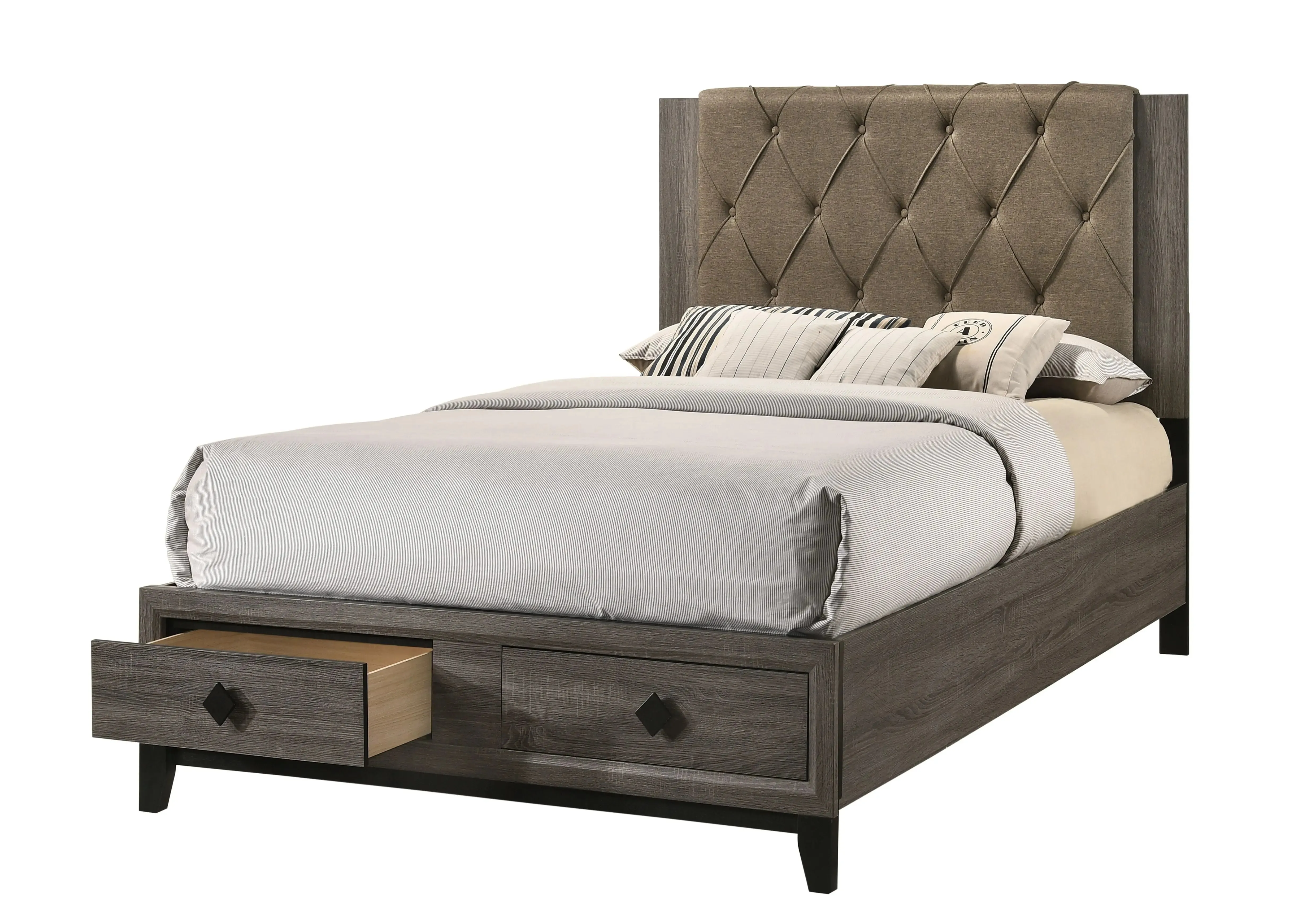 Emersyn King Bed, Rustic Gray w/2 Drawer Storage