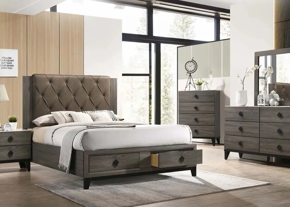 Emersyn King Bed, Rustic Gray w/2 Drawer Storage