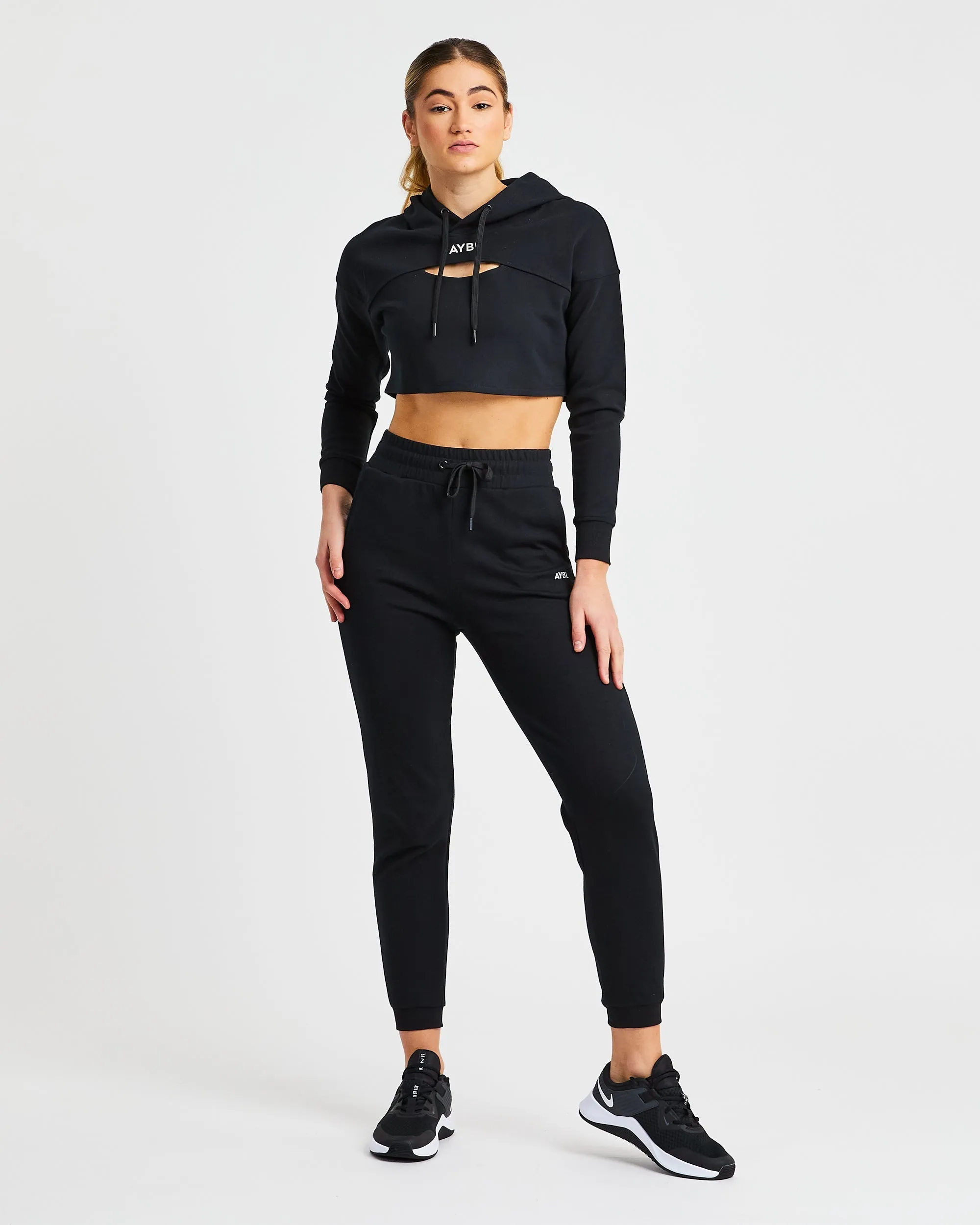 Everyday Cutout Crop Hoodie - Black