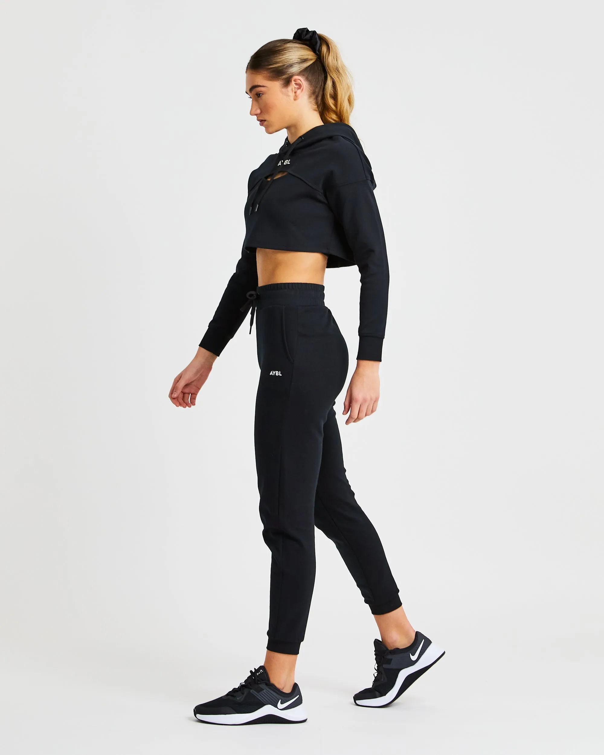 Everyday Cutout Crop Hoodie - Black