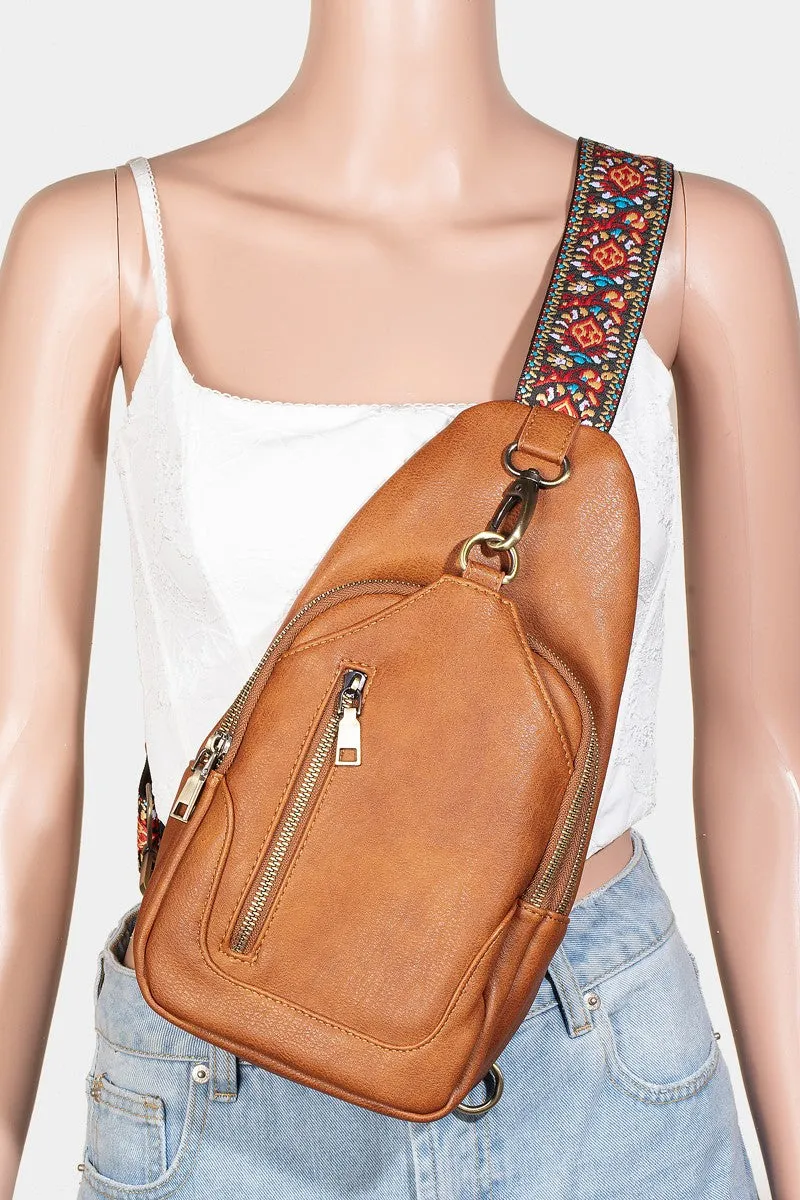 Flower Embroidered Strap Sling Bag