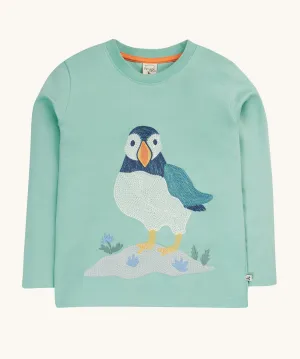 Frugi Adventure Embroidered Top - Moss/Puffin Stitch