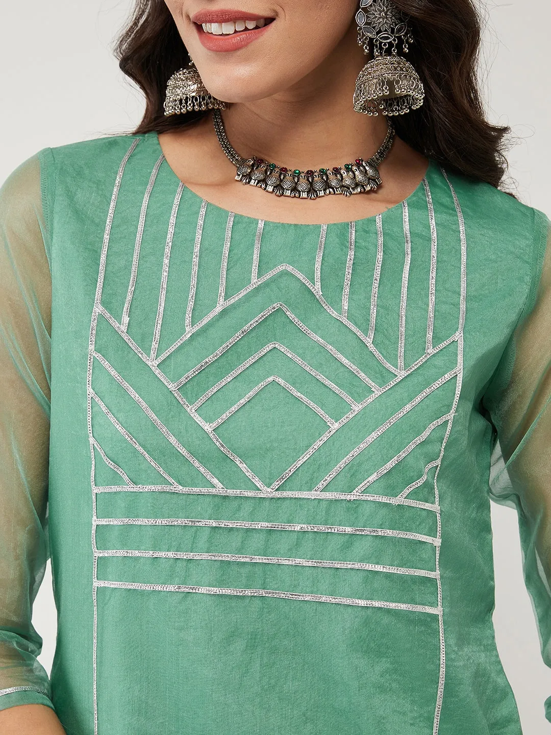 Fusion Short Pastel Kurta With Lace Detailing In Front