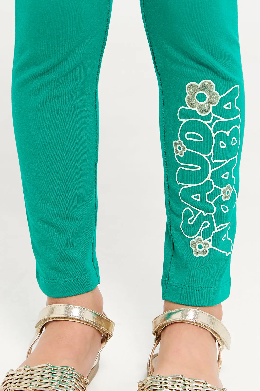 Girls Green Saudi Arabia Printed Leggings