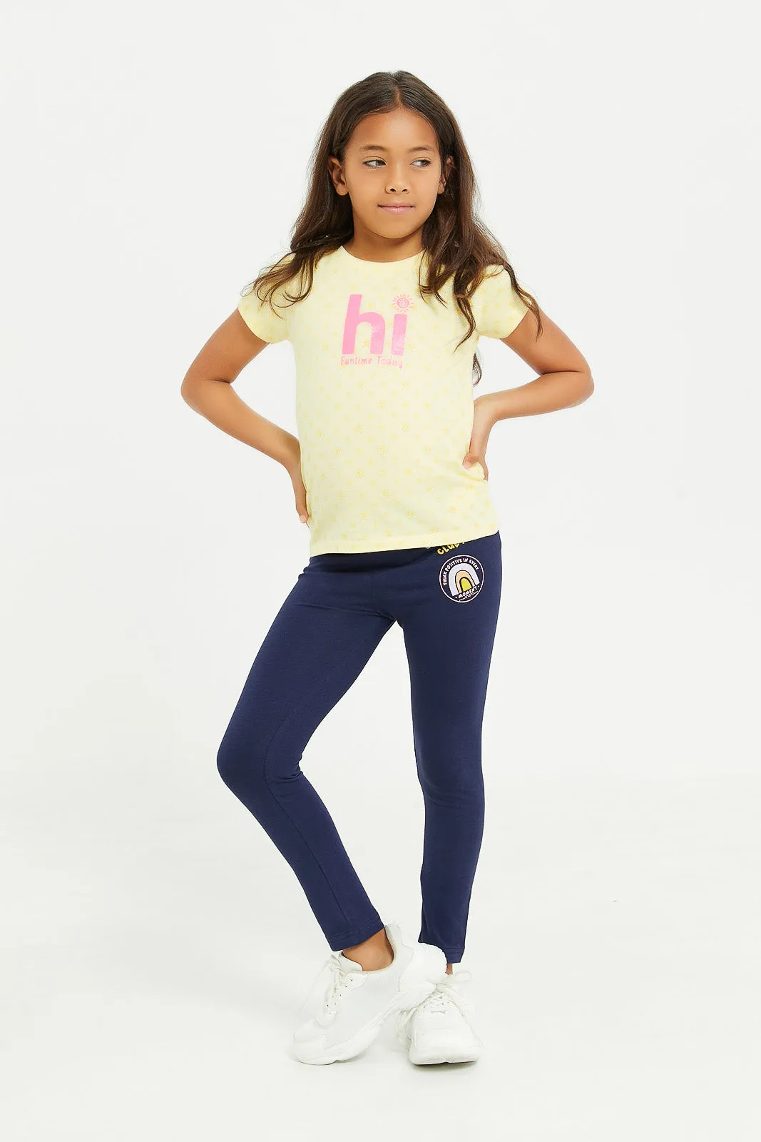 Girls Navy Printed Leggings