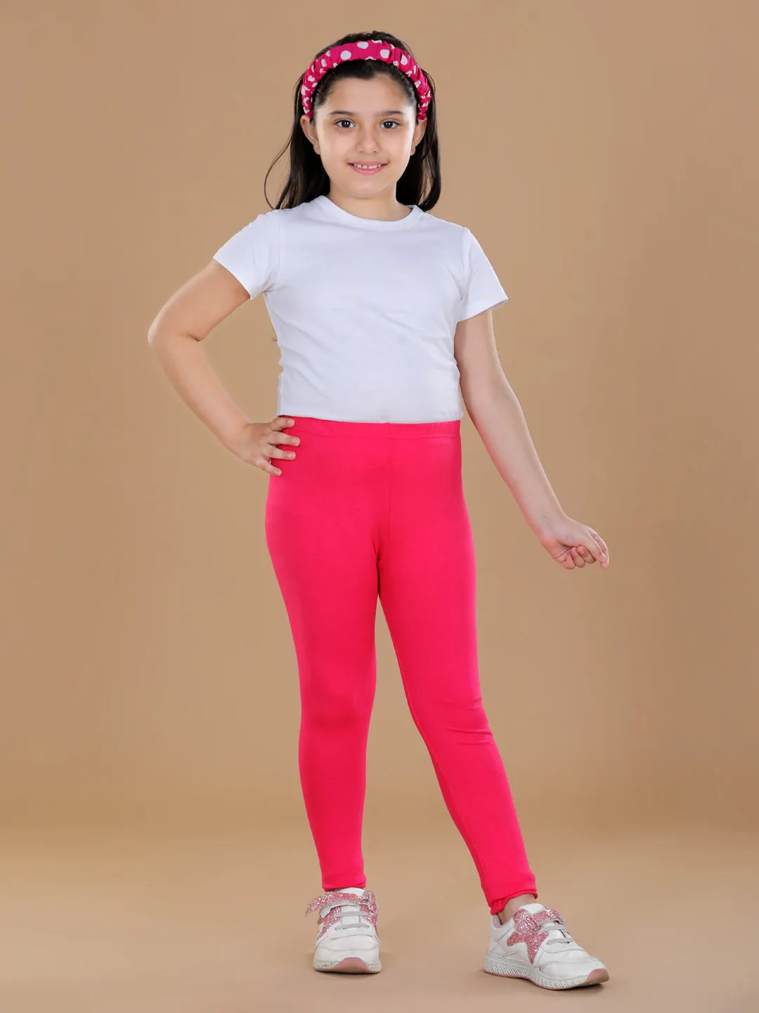 Girl's Pack Of 2 Solid Leggings- Blue & Fuchsia - Stylestone Kid